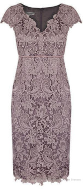 Sheath V Neck Cap Sleeves Lace Empire Mother Of The Bride Dress With Sash